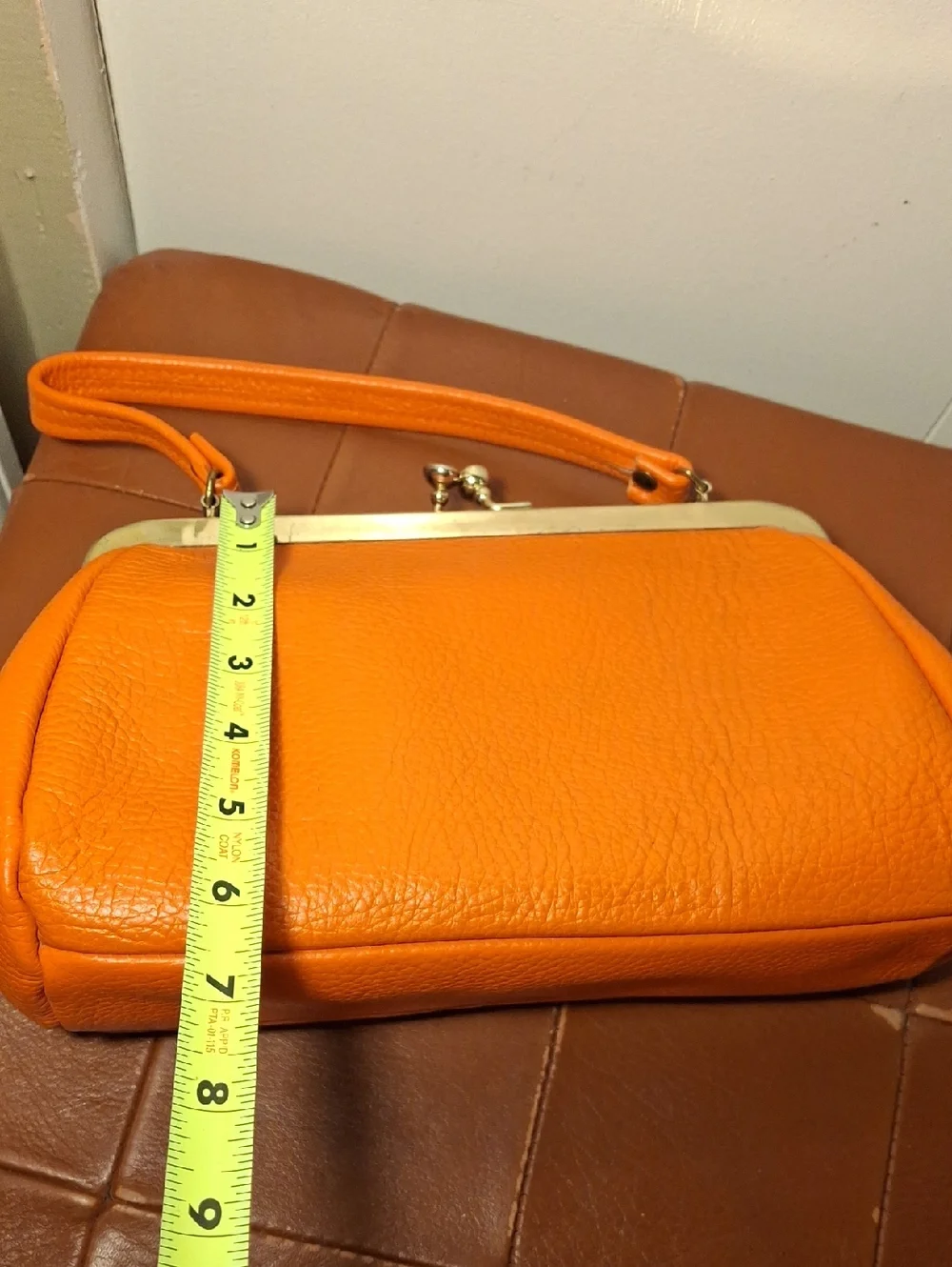 Vintage Orange Leather Top-Handle Frame Bag with Coin Pouch - Picture 9 of 9